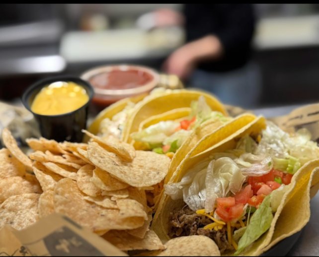Burger and chips at Journey's End