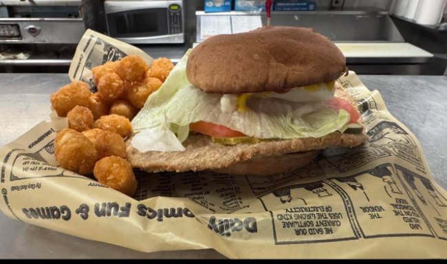 Sandwich and tater tots