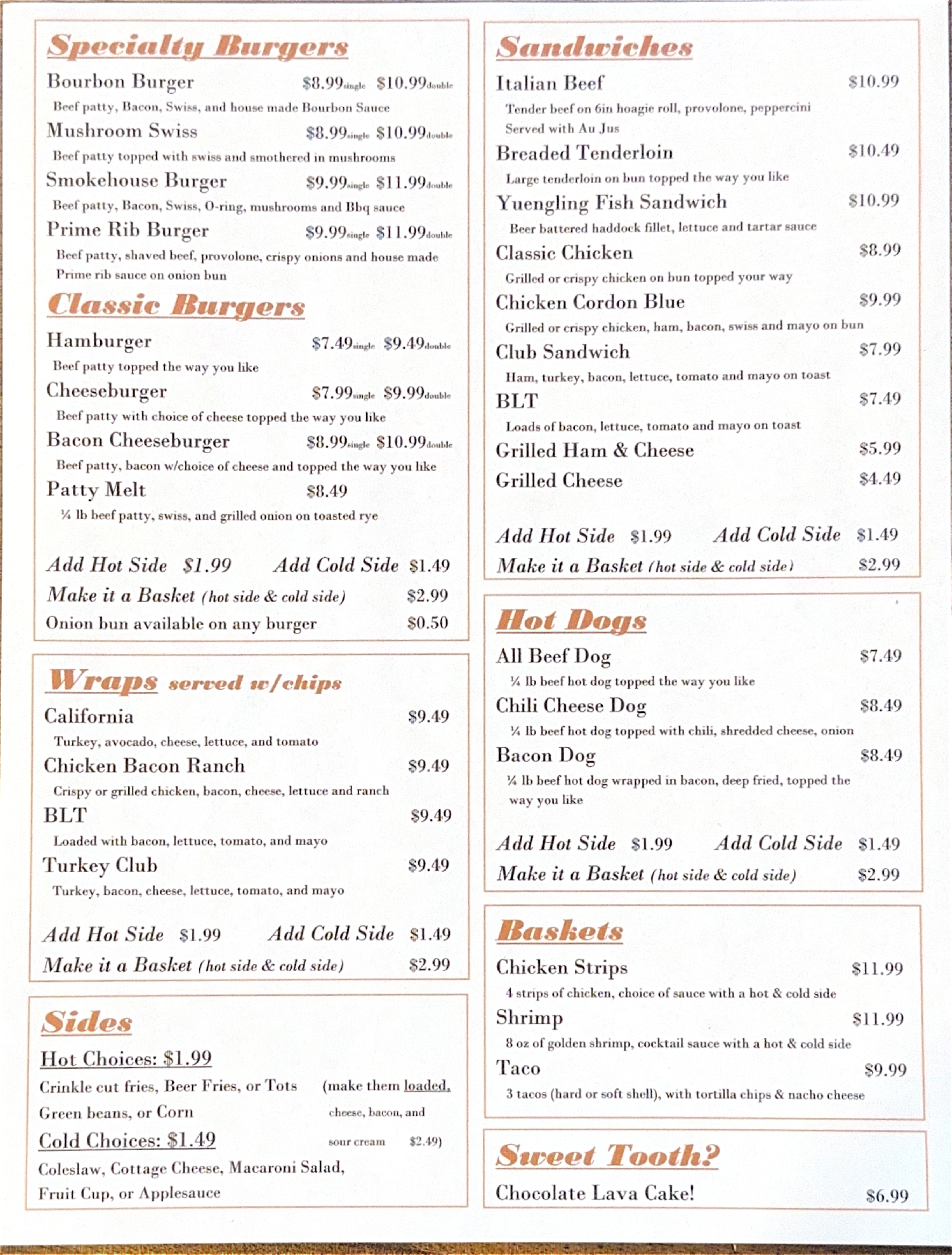 Journey's End Menu — Appetizers, Soups, Salads, Drinks